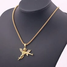 1 件金屬鍍金天使吊墜項鍊套裝,感恩節派對禮物,適合家人和朋友的仿首飾 - 金色 - 查看 2