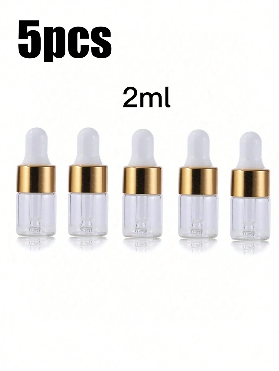 5入組2ml旅行友好型透明玻璃滴管瓶,適用於精油、芳香療法、香水和化妝品-附2ml玻璃滴管-對於液體產品的方便樣品容器 - 金色 - 查看 1