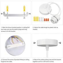 Ceiling Pendant Light Fitting, Metal E27 Screw Lamp Holder With LED Bulb 3000K Warm Light/ 6500K White Light Suspended Pendant Light Fitting Kit With Lock Ring, 3 Core 100cm Flex Cable Ceiling Rose, White - White - View 4