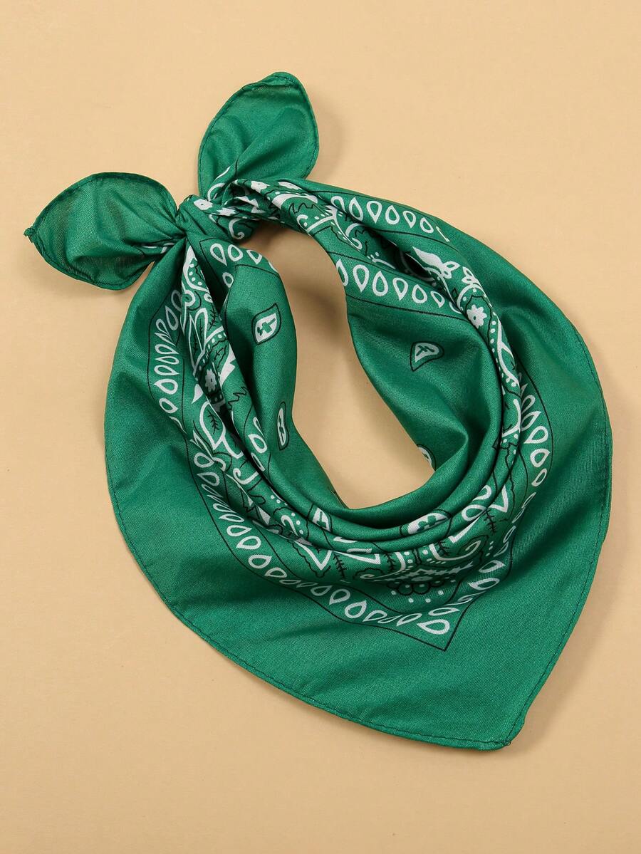 Z.H.A 1 件時尚花卉印花圍巾嘻哈頭巾方形圍巾女式頭帶仿聖巾 - 綠色 - 查看 1