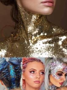 1 件全息身体闪光凝胶，女士不粘闪亮闪光化妆品，适用于身体、面部和头发，非常适合音乐会、音乐节、舞台表演派对等。不粘凝胶，带激光亮片，适用于美人鱼面部彩绘 - 七彩白 - 查看 6