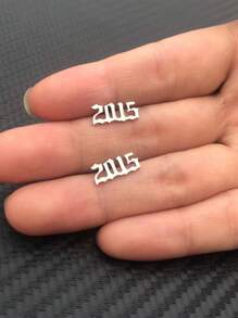 1 對不鏽鋼年份日期耳環,1980 年至 2019 年 - 銀色 - 查看 3