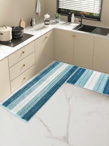 1pc Polyester Fiber Stripe Absorbent And Non-Slip Floor Mat - Blue - View 5
