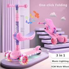 Adjustable Scooter Skateboard With Musical And Led Lights Foldable Simple Devil Skateboard 3 Wheels For Children Girl Boy Colors Children's Toy Game Resistant Detachable - Pink - View 2