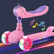 Adjustable Scooter Skateboard With Musical And Led Lights Foldable Simple Devil Skateboard 3 Wheels For Children Girl Boy Colors Children's Toy Game Resistant Detachable - Pink - View 6