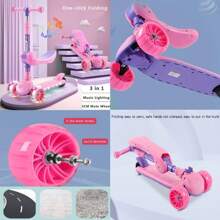 Adjustable Scooter Skateboard With Musical And Led Lights Foldable Simple Devil Skateboard 3 Wheels For Children Girl Boy Colors Children's Toy Game Resistant Detachable - Pink - View 4