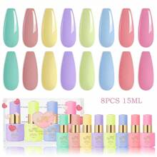 JR JR 8pcs 15ml Gel Nail Polish Set Including Red Pink Nude Gel Polish Kit UV LED Soak Off Polish Home DIY Gifts For Girl