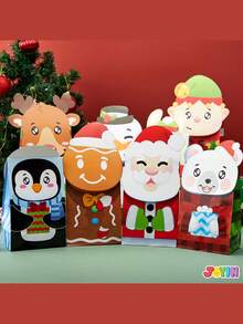 JOYIN 24 Christmas Die-Cut Flip Over Gift Treat Paper Bags For Holiday Party Treats, Pastries, Cupcakes, Cookies Goodie, Brownies, Donuts Xmas Gift-Giving Bag