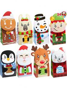 JOYIN 24 Christmas Die-Cut Flip Over Gift Treat Paper Bags For Holiday Party Treats, Pastries, Cupcakes, Cookies Goodie, Brownies, Donuts Xmas Gift-Giving Bag