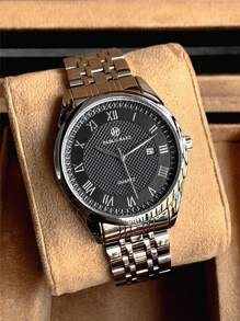 Pablo Raez 1 pieza Reloj para hombre Reloj electrónico de cuarzo impermeable de negocios para hombres con carcasa de IPS plateado, esfera negra y blanca con escala romana, correa de acero inoxidable, cierre de mariposa y función de calendario. Adecuado para la vida diaria, trabajo y estudio. ¡Un regalo de Navidad lujoso! - Plateado - Ver 7