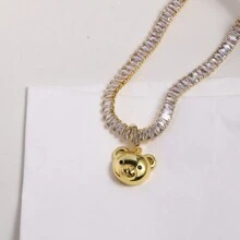 1pc Gold Smooth Bear Head Pendant Necklaces For Women Gold Plated  Tennis Chain Teddy Bear Necklaces CZ Jewelry - Bear - View 4