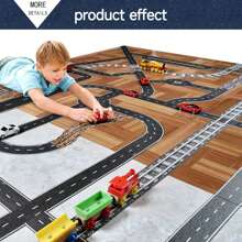 7pcs/Set Children's Cartoon Diy Road Transportation Paper Tape Set, Including 1 Roll Of Plain Road Tape, 3pcs Of Large Curve Stickers And 3pcs Of Small Curve Stickers - Type a - View 11