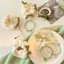 7入組春季百合花髮飾，女士和女孩彈性綁髮帶和髮圈 - 彩色 - 查看 9
