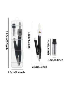 Finego 幾何群定規,帶鉛筆定規,繪圖用定規,數學定規,繪圖工具,草圖工具,幾何定規,畫圓工具,幾何套裝,學生必備 - 黑色 - 查看 2