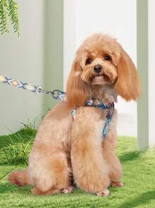 1pc Leash And 1pc Harness Set, Printed Pet Walking Leash For Small And Medium Dogs - Blue - View 1