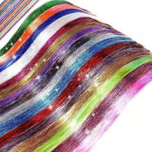 1 Pc Sparkle Shiny Hair Tinsel Hair Extensions Dazzles Women Hippie For Braiding Headdress Hair Braiding Tools Long 90cm/120cm - Pink - View 10