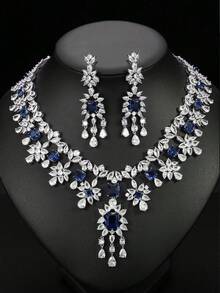 1套3入組歐美風格項鍊和耳環裝飾設計,高檔婚禮或宴會珠寶,女性節日穿戴 - 花朵 - 查看 15