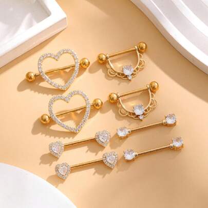 Conjunto de 4 pares de aros de acero inoxidable decorativos para pezones en forma de corazón, U y círculo para San Valentín