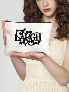 "Live" Letter Pattern Clutch Bag Simple Letter Storage Bag Zipper Lightweight Cosmetic Bag Multifunctional Cosmetic Bag - Beige - View 2