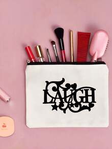 "Live" Letter Pattern Clutch Bag Simple Letter Storage Bag Zipper Lightweight Cosmetic Bag Multifunctional Cosmetic Bag - Beige - View 5