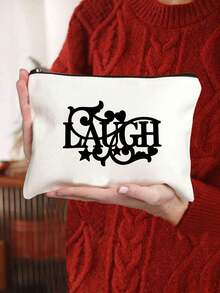 "Live" Letter Pattern Clutch Bag Simple Letter Storage Bag Zipper Lightweight Cosmetic Bag Multifunctional Cosmetic Bag - Beige - View 3