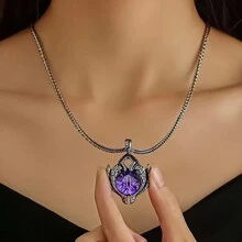 1 件男女通用龐克風格眼球和火焰裝飾吊墜項鍊,嘻哈不銹鋼眼形鏈項鍊 - 紫色 - 查看 1