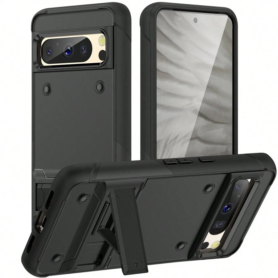 1pc Black Sliding Stand Phone Case For Goodle Pixel 7a 8 Pro, Full Body Shockproof Protective Cover - Black - View 1