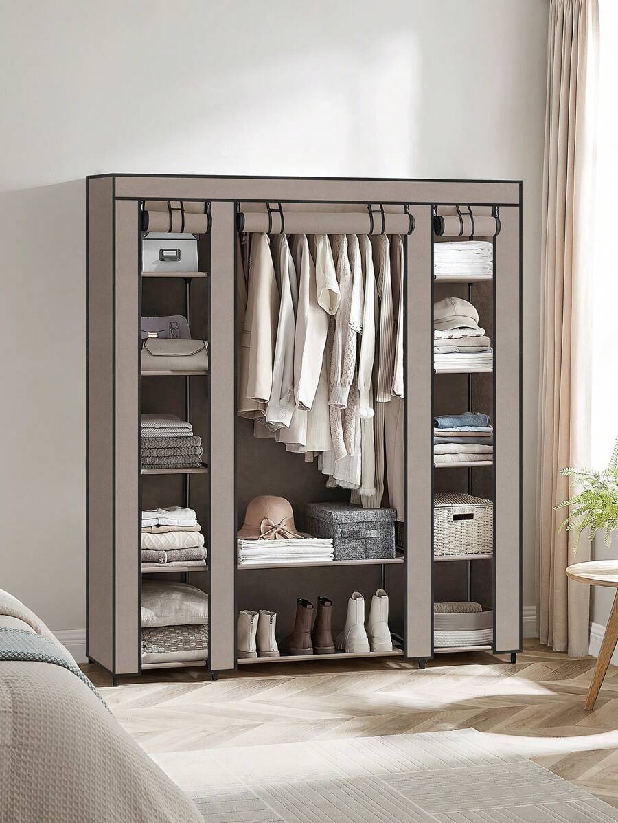 SONGMICS Guardaroba in Tessuto, Armadio Portatile per Camera da Letto, Appendiabiti con Copertura in Tessuto, Portabiti, 45 x 150 x 175 cm, 12 Scomparti, Struttura in Metallo, Tortora, Ritorno a Scuola