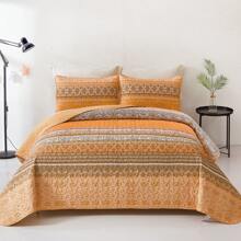 3 Pieces Bohemian Quilt Set Queen Size Yellow Boho Yellow Printed Bedspread Coverlet Set For All Season Soft Microfiber Bedding Set (Yellow, 96"X90") - Orange - View 1