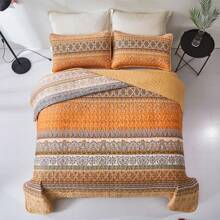 3 Pieces Bohemian Quilt Set Queen Size Yellow Boho Yellow Printed Bedspread Coverlet Set For All Season Soft Microfiber Bedding Set (Yellow, 96"X90") - Orange - View 2