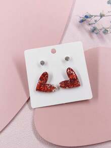 1對全配錯綜鋯石耳針和1對簡單可愛的亮粉紅色心形掛針,甜蜜情人節派對禮物 - 愛心耳環 - 查看 13