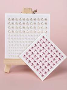 2入組3d模擬珍珠混合粉紅心形眼睛和下眼睫貼紙,附有鑲嵌裝飾,適用於舞臺化妝、音樂節、y2k 聚會 - 彩色 - 查看 2