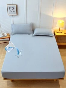 1pc Waterproof Mattress Protector, Soft Fitted Fitted Sheet, Suitable For Twin/Full/Queen/King Size Bed, Machine Washable, Bedroom Decor, Blue, Oeko-Tex Certified - Dusty Blue - View 8