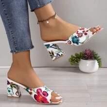 Dép Cao Gót Nữ Phong Cách Mới Mùa Hè 2024 Âu Mỹ 2024 Giày Cao Gót Chunky, Giày Sandal Đế Dày Hở Mũi Peep Toe Gợi Cảm. Dép mùa hè hở mũi gót dày mới năm 2024, Giày cao gót nữ phong cách Hàn Quốc, thời trang và đa năng, nổi bật với thiết kế hở ngón và xỏ ngón. - trắng - Xem 3