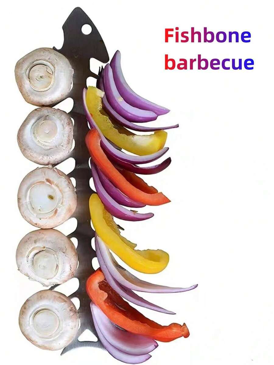 1pc New Stainless Steel Bbq Skewer With Fish Bone & Meat Pricking Tool, For Barbecue Grill - Silver - View 1