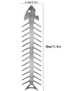 1pc New Stainless Steel Bbq Skewer With Fish Bone & Meat Pricking Tool, For Barbecue Grill - Silver - View 4