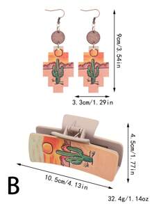 1 件西式向日葵、仙人掌仿皮发夹，适合女士，配耳环，可作为阿姨和姐妹的礼物，波西米亚风格发饰 - 彩色 - 查看 13
