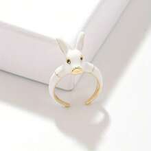 1入復古幾何3d兔子繪畫油戒不褪色,流行的開口動物戒指 - 黑小狗 - 查看 7