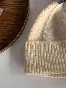 1個獨特的條紋色塊針織帽、毛球帽,情侶休閒聖誕款針織帽 - 米色 - 查看 5