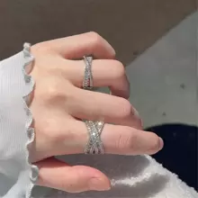 VKHK 2 cái/bộ Sang trọng Khối Zirconia  Dát Đầy Vượt qua Trang trí Mở Bộ nhẫn Thích hợp Đối với Của phụ nữ Mặc hàng ngày Và Lễ cưới - Bạc - Xem 9