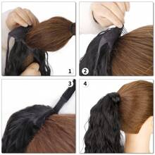 壓花光耀長玉米波浪馬尾延伸魔術粘合熱阻波浪合成包覆馬尾黑色女士假髮 - 酒紅色 - 查看 8