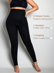 Mallas de compresión con control de abdomen y levantamiento de glúteos de alta cintura talla grande para mujer, color negro