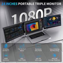 Laptop Screen Extender Portable Monitor - 14 Inch Triple IPS FHD 1080P Screen HDMI-Compatible/USB-A/Type-C Plug & Play Laptop Extended Monitor Compatible With 13"-17" Laptops (Triple 14") - 無電源轉接器 - 查看 6