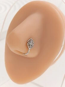 3 件組時尚銅愛心葉假穿孔鼻環套裝適合女性日常佩戴 - 銀色 - 查看 4