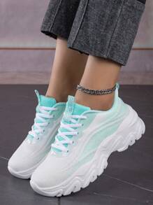 女式時尚網布透氣厚底休閒運動鞋,戶外登山舒適輕便運動鞋 - 綠色 - 查看 1