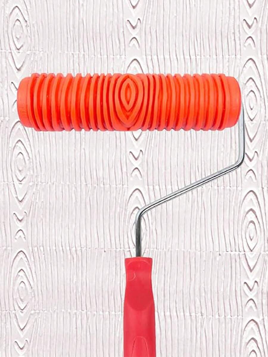 1pc Wood Grain Pattern Print Roller, Modern Minimalist Artistic Print Roller Tool For Flower Pressing And Faux Wood Grain Painting - Red - View 1