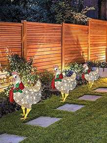 1入組15.6吋發光雞草坪裝飾,帶圍巾的3d雞花園卡梅拉戈根草坪裝飾 - 彩色 - 查看 4
