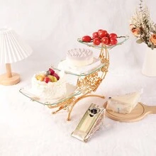 1pc Gold Iron Dessert Tray With Glass Bowl For Fruits & Snacks Display