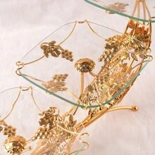 1pc Gold Iron Dessert Tray With Glass Bowl For Fruits & Snacks Display