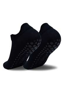 Deefly1 Pair Anti-Slip Low-Cut Socks, Solid Color Home/Hospital/Fitness/Ballet/Pilates/Yoga Socks - Black - View 1